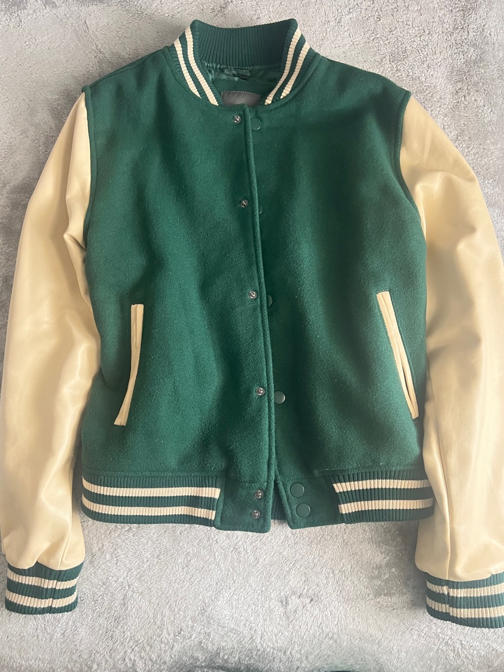 Primark Dark Green and Cream Letterman Jacket